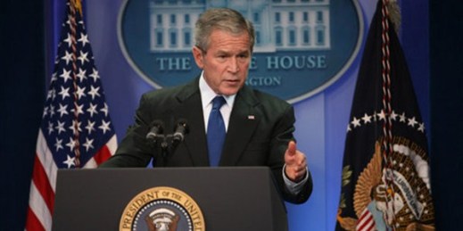 U.S. President George W. Bush, whose policy of preventive war has been called the Bush Doctrine, at a press conference in 2007.