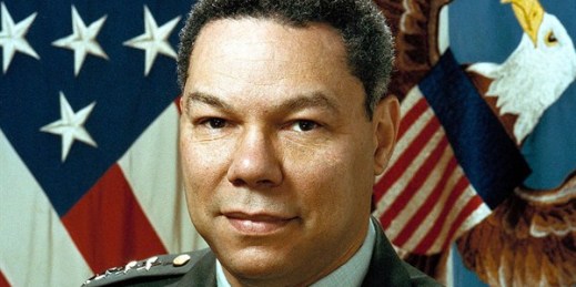 Photo: Official portrait of Colin Powell as chairman of the Joint Chiefs of Staff, for whom the Powell Doctrine was named (Department of Defense photo by Russell Roederer).