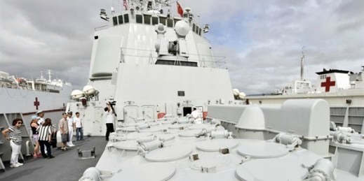 Missile launchers on the deck of the Chinese destroyer Haikou, U.S. Joint Base Pearl Harbor-Hickam, Hawaii, July 5, 2014 (Kyodo via AP Images).