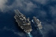 The Nimitz-class aircraft carrier USS Carl Vinson and the Indian navy fleet oiler INS Shakti conduct a refueling at sea exercise, Indian Ocean, April 13, 2012 (U.S. Navy photo by Seaman Apprentice Andrew K. Haller).
