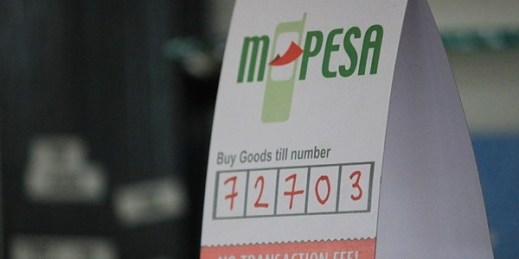 M-PESA advertisement in a coffee shop in Kenya, June 30, 2012 (photo by Wikimedia user Raidarmax licensed under the Creative Commons Attribution-ShareAlike 3.0 Unported license).