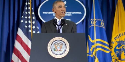 President Barack Obama speaks at the Centers for Disease Control and Prevention (CDC) in Atlanta, Tuesday, Sept. 16, 2014 (AP photo by Pablo Martinez Monsivais).