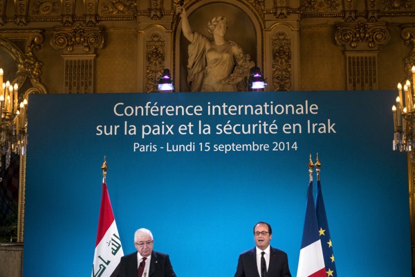 French President Francois Hollande and Iraqi President Fouad Massoum during the opening of a conference on strategy against the Islamic State group, Paris, Sept. 15, 2014 (AP photo by Brendan Smialowski).
