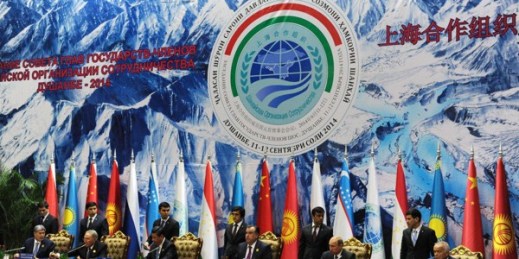 Heads of state at the Shanghai Cooperation Organization summit in Dushanbe, Tajikistan, Sept. 12, 2014. (AP photo from RIA Novosti, Mikhail Klimentyev, Presidential Press Service).