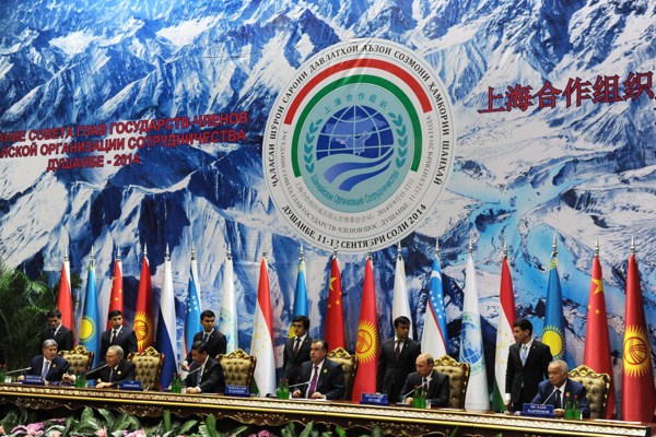 Heads of state at the Shanghai Cooperation Organization summit in Dushanbe, Tajikistan, Sept. 12, 2014. (AP photo from RIA Novosti, Mikhail Klimentyev, Presidential Press Service).