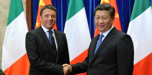 Italian Prime Minister Matteo Renzi with Chinese President Xi Jinping in Beijing, June 11, 2014 (AP photo by Wang Zhao).