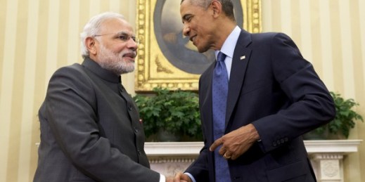 President Barack Obama shakes hands with Indian Prime Minister Narendra Modi in the Oval Office of the White House in Washington, Sept. 30, 2014 (AP photo by Evan Vucci).