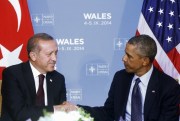 President Barack Obama and Turkish President Recep Tayyip Erdogan at the NATO summit at Celtic Manor, Newport, Wales, Sept. 5, 2014 (AP photo by Charles Dharapak).