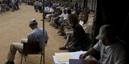 Voters wait to cast their votes at a polling station in Gaberone, Oct. 16, 2009 (AP photo by Monirul Bhuiyan).