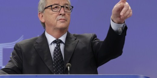 European Commission President Jean-Claude Juncker addresses the media at the European Commission headquarters in Brussels, Nov. 12, 2014 (AP photo by Yves Logghe).