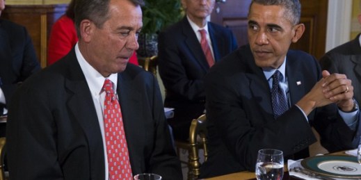 President Barack Obama with House Speaker John Boehner at the  White House in Washington, Nov. 7, 2014 (AP photo by Evan Vucci).