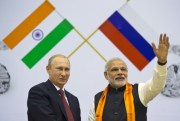 Indian Prime Minister Narendra Modi and Russian President Vladimir Putin at the World Diamond Conference in New Delhi, India, Dec. 11, 2014 (AP photo by Saurabh Das).