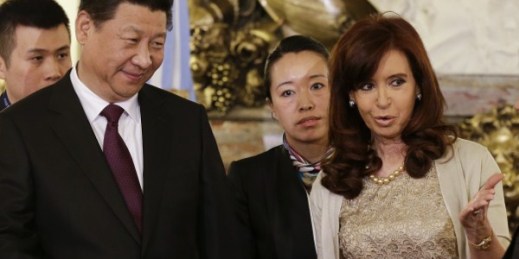 Argentine President Cristina Fernandez de Kirchner with Chinese President Xi Jinping at the Casa Rosada presidential palace in Buenos Aires, Argentina, July 18, 2014 (AP photo by Victor R. Caivano).