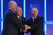 Russian President Vladimir Putin, Kazakh President Nursultan Nazarbayev and Belarusian President Alexander Lukashenko in Astana, Kazakhstan, May 29, 2014 (AP Photo/RIA-Novosti, Mikhail Klimentyev).