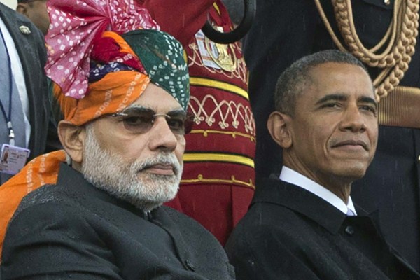 Indian Prime Minister Narendra Modi and U.S. President Barack Obama watch the Republic Day parade in New Delhi, India, Jan. 26, 2015 (AP photo by Stephen Crowley).