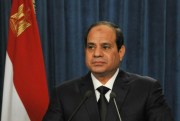 Egyptian President Abdel-Fattah el-Sissi makes a statement after militants in Libya affiliated with the Islamic State released a grisly video showing the beheading of several Egyptian Coptic Christians, Feb. 16, 2015 (AP Photo/Egyptian Presidency).