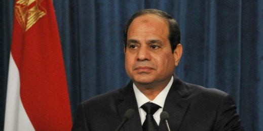 Egyptian President Abdel-Fattah el-Sissi makes a statement after militants in Libya affiliated with the Islamic State released a grisly video showing the beheading of several Egyptian Coptic Christians, Feb. 16, 2015 (AP Photo/Egyptian Presidency).
