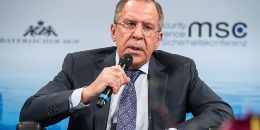 Russian Foreign Minister Sergey Lavrov speaks at the Munich Security Conference, Feb. 7, 2015 (Munich Security Conference photo).