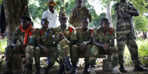 Anti-balaka militiamen at their base in the Bimbo neighborhood of Bangui, Central African Republic, May 31, 2014 (AP photo by Jerome Delay).