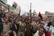 Houthi rebels gather to protest against Saudi-led airstrikes at a rally in Sanaa, Yemen, March 26, 2015 (AP photo by Hani Mohammed).