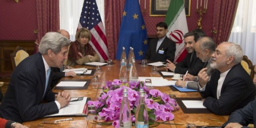 U.S. Secretary of State John Kerry holds a meeting with Iran’s Foreign Minister Mohammad Javad Zarif over Iran’s nuclear program, Lausanne, Switzerland, March 18, 2015 (AP photo by Brian Snyder).