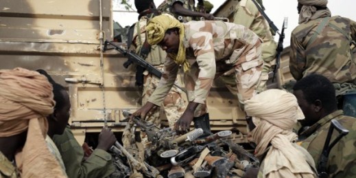 Chadian soldiers collect weapons seized from Boko Haram fighters, Damasak, Nigeria, March 18, 2015 (AP photo by Jerome Delay).