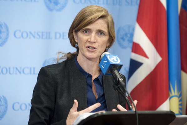 Samantha Power, United States Permanent Representative to the U.N., briefs the press, United Nations, New York, Sept. 30, 2014 (U.N. photo by Kim Haughton).