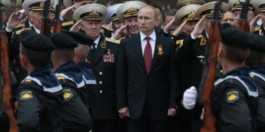 Russian President Vladimir Putin attends a Victory Day parade in Sevastopol, Crimea, May 9, 2014 (AP photo by Ivan Sekretarev).