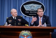 U.S. Secretary of Defense Ash Carter, right, and Gen. Martin Dempsey, chairman of the Joint Chiefs of Staff, speak at a press conference at the Pentagon on April 16, 2015 (Department of Defense photo by U.S. Army Sgt. 1st Class Clydell Kinchen).