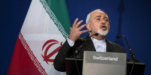 Iranian Foreign Minister Javad Zarif speaks during a press conference in Lausanne, Switzerland, April 2, 2015, (AP photo by Brendan Smialowski).