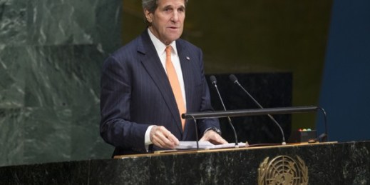 U.S. Secretary of State John Kerry addresses the 2015 Review Conference of the Parties to the Treaty on the Non-Proliferation of Nuclear Weapons (NPT), U.N. headquarters, New York, April 27, 2015 (U.N. photo by Loey Felipe).