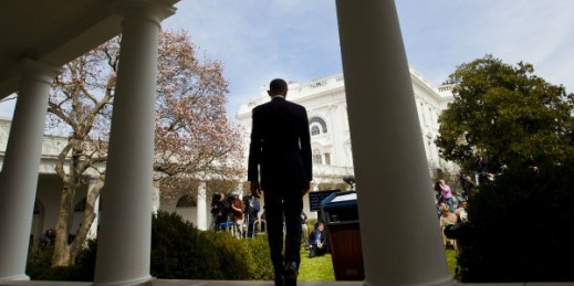 U.S. President Barack Obama walks out to speak in the Rose Garden of the White House about the breakthrough in the Iranian nuclear talks, April 2, 2015 (AP photo by Pablo Martinez Monsivais).