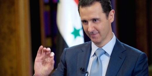 Syrian President Bashar al-Assad gestures during an interview with the BBC, Damascus, Syria, Feb. 10, 2015 (AP photo/SANA).