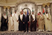 French President Francois Hollande with leaders of the Gulf Cooperation Council before the opening of its summit in Riyadh, Saudi Arabia, May 5, 2015 (AP photo by Christophe Ena).