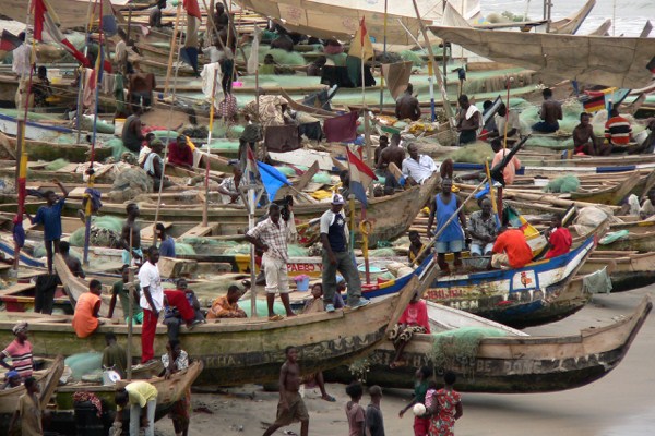 Fishing boats in Elmina, Ghana, Feb. 6, 2005 (photo by Flickr user stignygaard licensed under the Creative Commons  Attribution 2.0 Generic license).