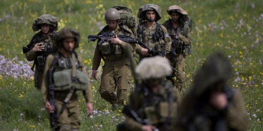 Israeli soldiers march during training in the Israeli-controlled Golan Heights, near the border with Syria, March 9, 2015 (AP photo by Ariel Schalit).
