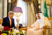 U.S. Secretary of State John Kerry meets with Saudi Arabia’s King Salman at the Royal Court, Riyadh, Saudi Arabia, May 7, 2015 (AP photo by Andrew Harnik).