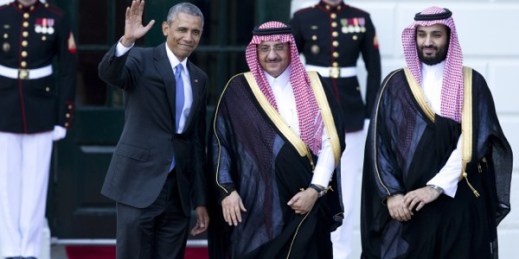 U.S. President Barack Obama greets Saudi Crown Prince Mohammed bin Nayef bin Abdulaziz Al Saud and Deputy Crown Prince Mohammed bin Salman bin Abdulaziz Al Saud, Washington, May 13, 2015 (AP photo by Manuel Balce Ceneta).
