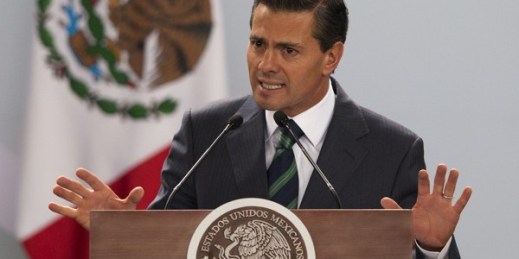 Mexican President Enrique Pena Nieto at a press conference, Mexico City, Mexico, April 27, 2015 (AP photo by Rebecca Blackwell).