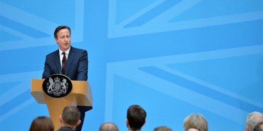 U.K. Prime Minister David Cameron during a speech, London, U.K., May 21, 2015 (U.K. government photo by Arron Hoare).