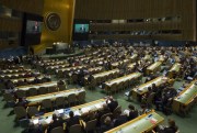 A view of the General Assembly Hall as Deputy Secretary-General Jan Eliasson addresses the opening of the 2015 Review Conference of the Parties to the Treaty on the Non-Proliferation of Nuclear Weapons, United Nations, New York, April 27, 2015).