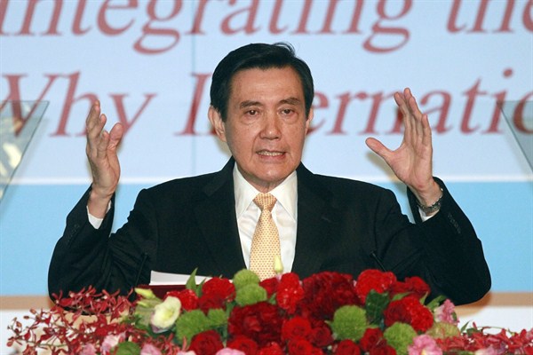 Taiwanese President Ma Ying-jeou announces his South China Sea Peace Initiative during the 2015 ILA-ASIL Asia Pacific Research Forum in Taipei, Taiwan, May 26, 2015 (AP photo by Wally Santana).