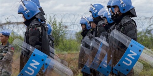 The U.N. Mission in South Sudan (UNMISS) conducts a training exercise in riot control for its peacekeepers in Juba, South Sudan, May 7, 2015 (U.N. photo by JC McIlwaine).