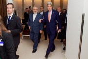 U.S. Secretary of State John Kerry walks with Iranian Foreign Minister Mohammad Javad Zarif as they arrive at a meeting room in Geneva, Switzerland, May 30, 2015 (State Department Photo).