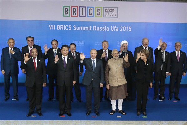 Leaders of the BRICS and Shanghai Cooperation Council (SCO) member states, Ufa, Russia, July 9, 2015 (AP photo by Ivan Sekretarev).