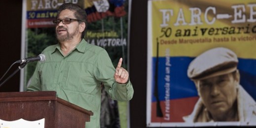 Ivan Marquez, chief negotiator for the Revolutionary Armed Forces of Colombia (FARC), speaks to the press, Havana, Cuba, May 27, 2014 (AP photo by Franklin Reyes).
