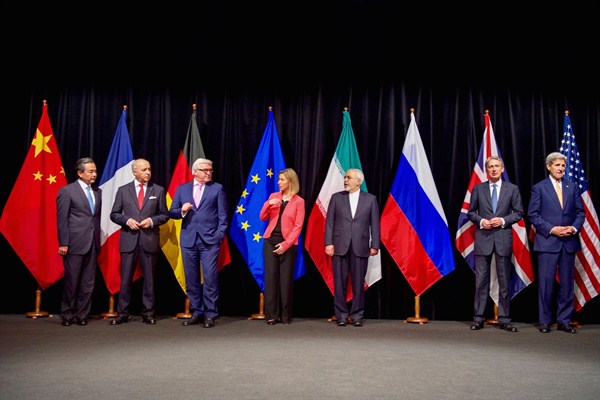 U.S. Secretary of State John Kerry, the European Union foreign affairs chief and the foreign ministers of the other P5+1 countries, Vienna, Austria, July 14, 2015 (State Department photo).