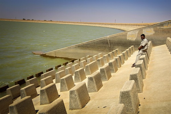 An employee at the water facility for the Great Man-Made River project outside Benghazi, Libya, July 13, 2011 (AP photo by Sergey Ponomarev).