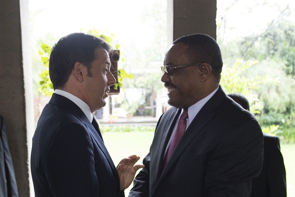 Italian Prime Minister Matteo Renzi meets with Ethiopian Prime Minister Hailemariam Desalegn, Addis Ababa, Ethiopia, July 14. 2015 (Photo from the Office of the Italian Prime Minister).