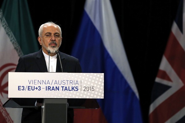 Iranian Foreign Minister Mohammad Javad Zarif attends a news conference, at the Vienna International Center, Vienna, Austria, July 14, 2015 (AP photo by Carlos Barria).